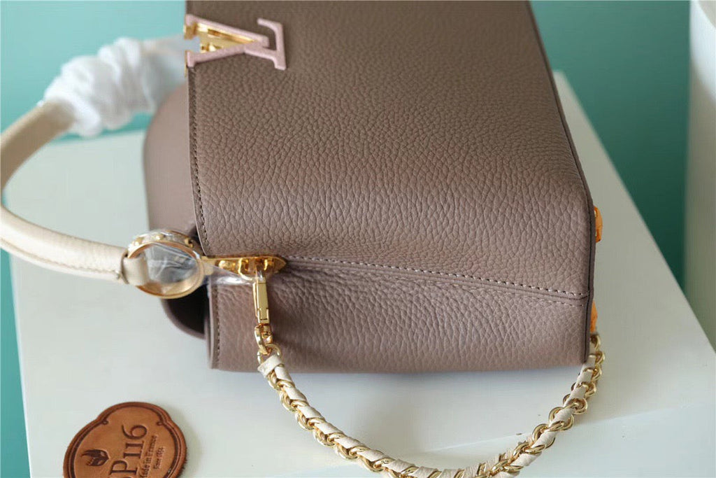 Louis Vuitton Capucines BB Taurillon Smokey Brown Green/ Creme/ Pink For Women, Women’s Bags, Shoulder And Crossbody Bags 10.6in/27cm Louis Vuitton