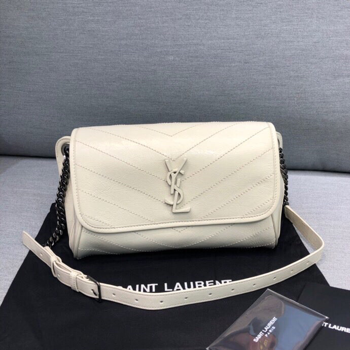 Niki MeGLAMIum Crinkled Shoulder Bag White For Women 11in/28cm YSL