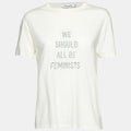 Dior Ivory Slogan Print Cotton & Linen Crew Neck T-Shirt