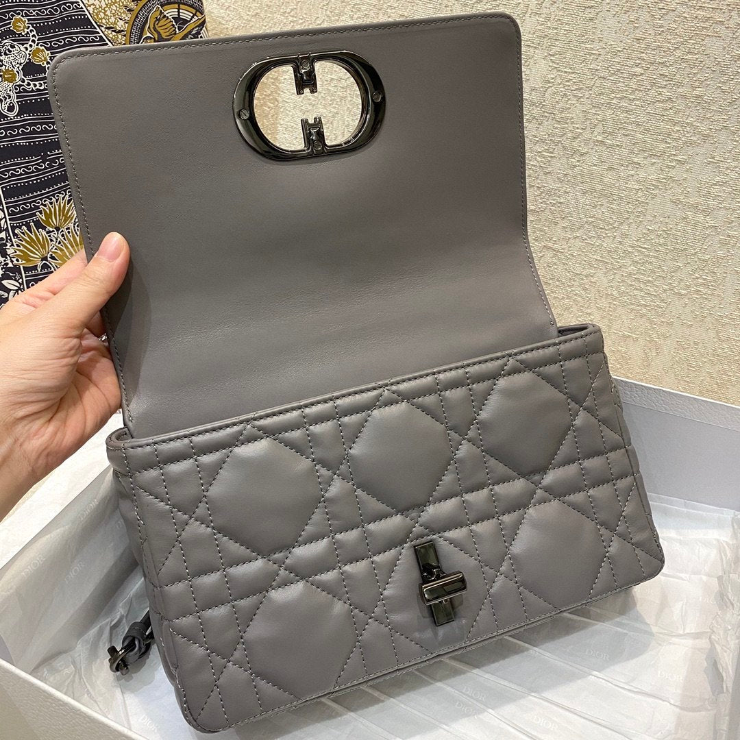 Dior MeDiorum Caro Bag Gray Padded Macrocannage, Dark Grey, For Women Women’s Handbags, Crossbody Bags, 25cm CD M9242BNGK_M41G