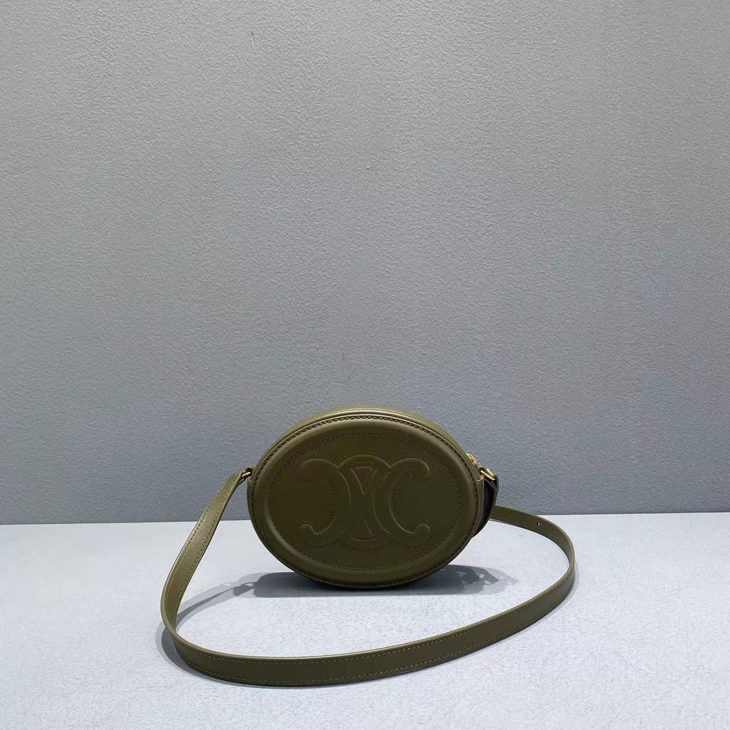 Crossbody Oval Purse Cuir Triomphe Dark Green For Women 6in/16cm