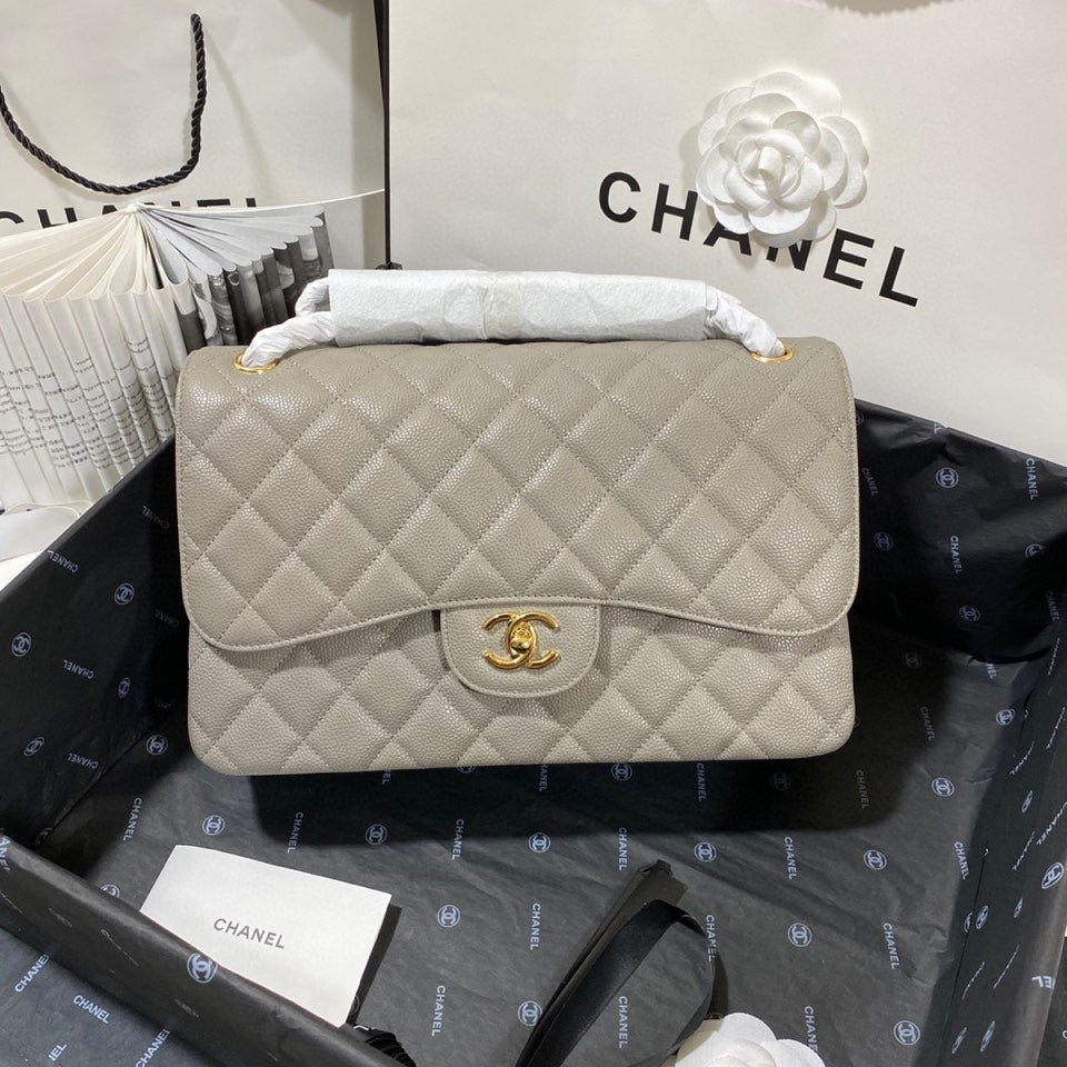 ChanelLarge Classic Handbag Gold Hardware Grey For Women Handbags, Shoulder Bags 11.8in/30cm