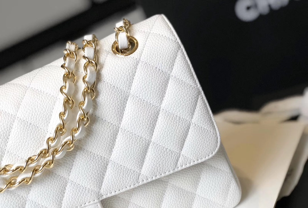 Chanel Classic MeGLAMIum GlamIapbag Golden Hardware White 10in/25.5cm