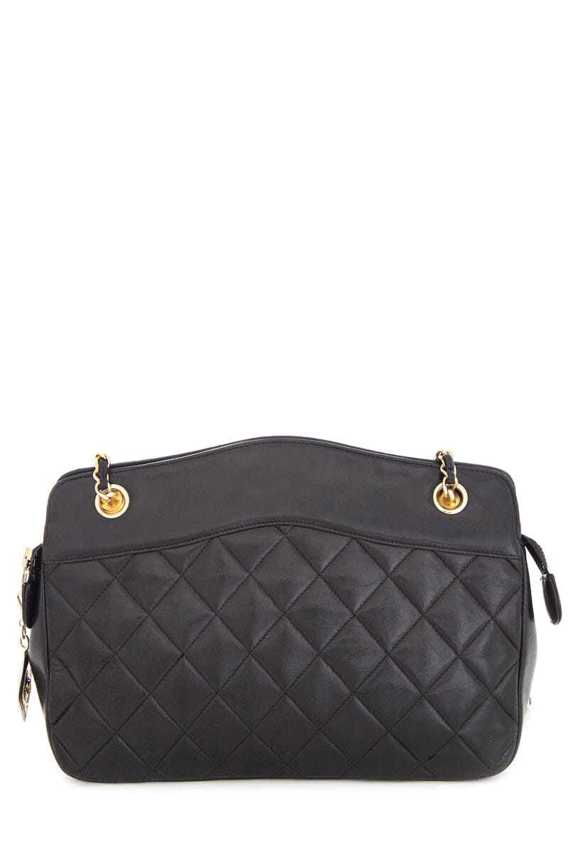 Chanel Vintage Black Quilted Medallion Zip Tote  Shoulder Bag