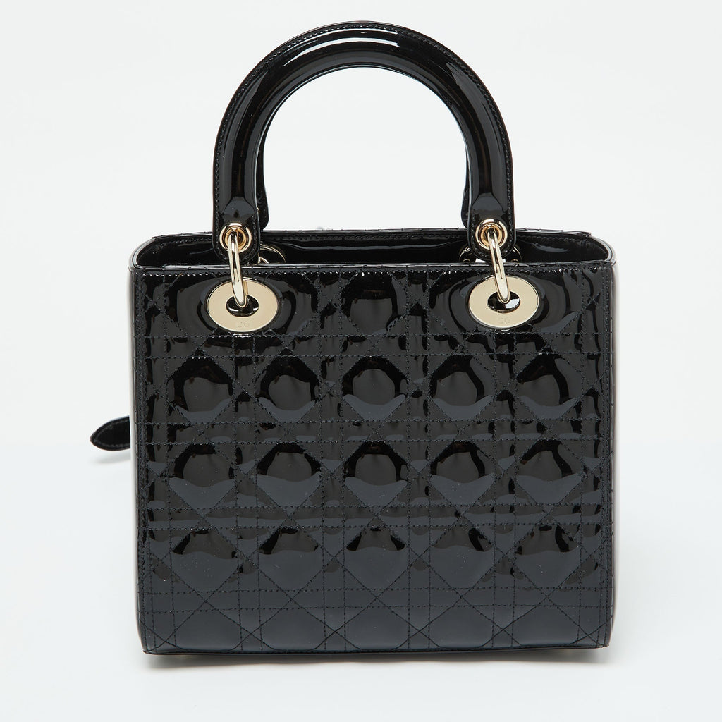 Dior Black Cannage  Leather Medium Lady Dior Tote