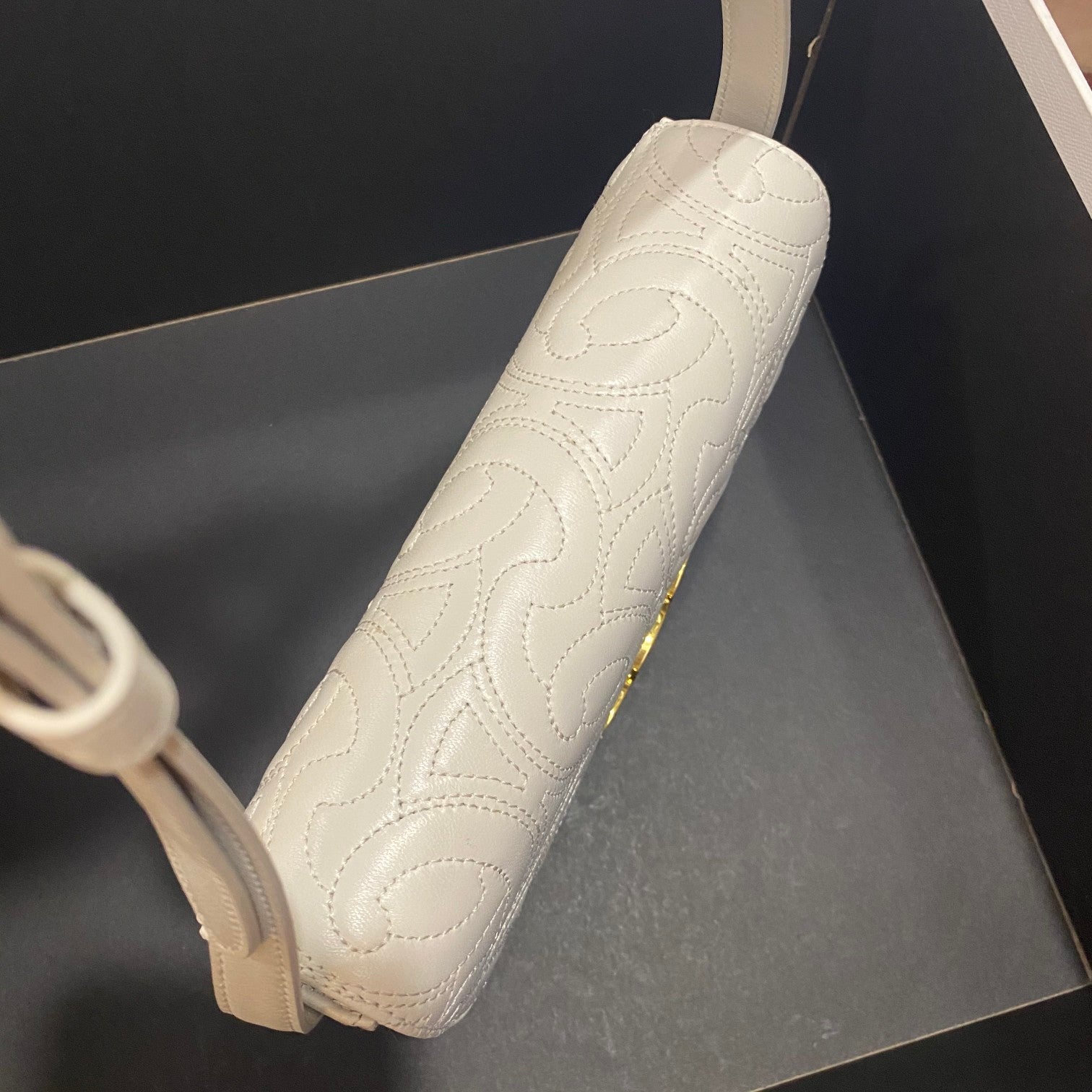 Triomphe Shoulder Bag In Quilted Triomphe Lambskin White For Women 8in/20cm 194143EF4.01BC