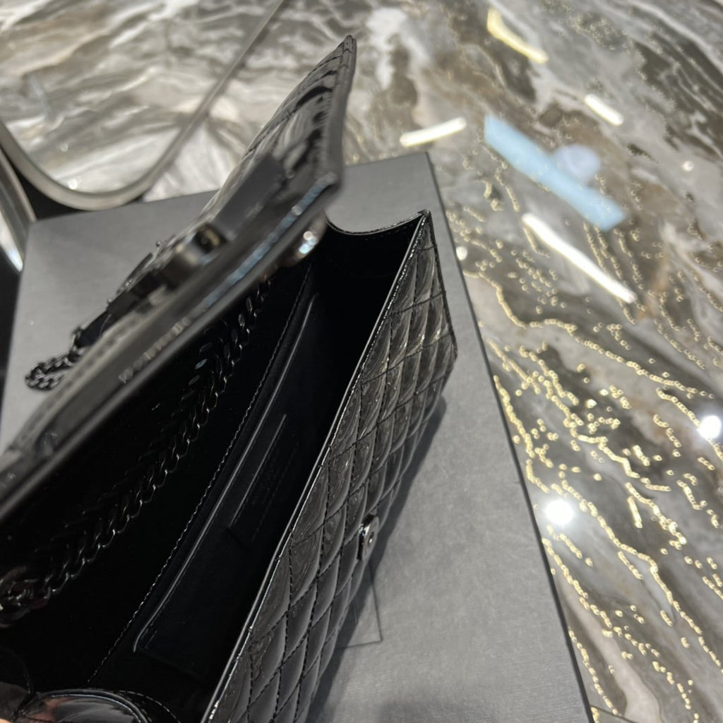 Top Quality Envelope Small Bag Black In Mix MatelassÃ© Grain De Poudre Embossed Material For Women 8.2in/21cm YSL
