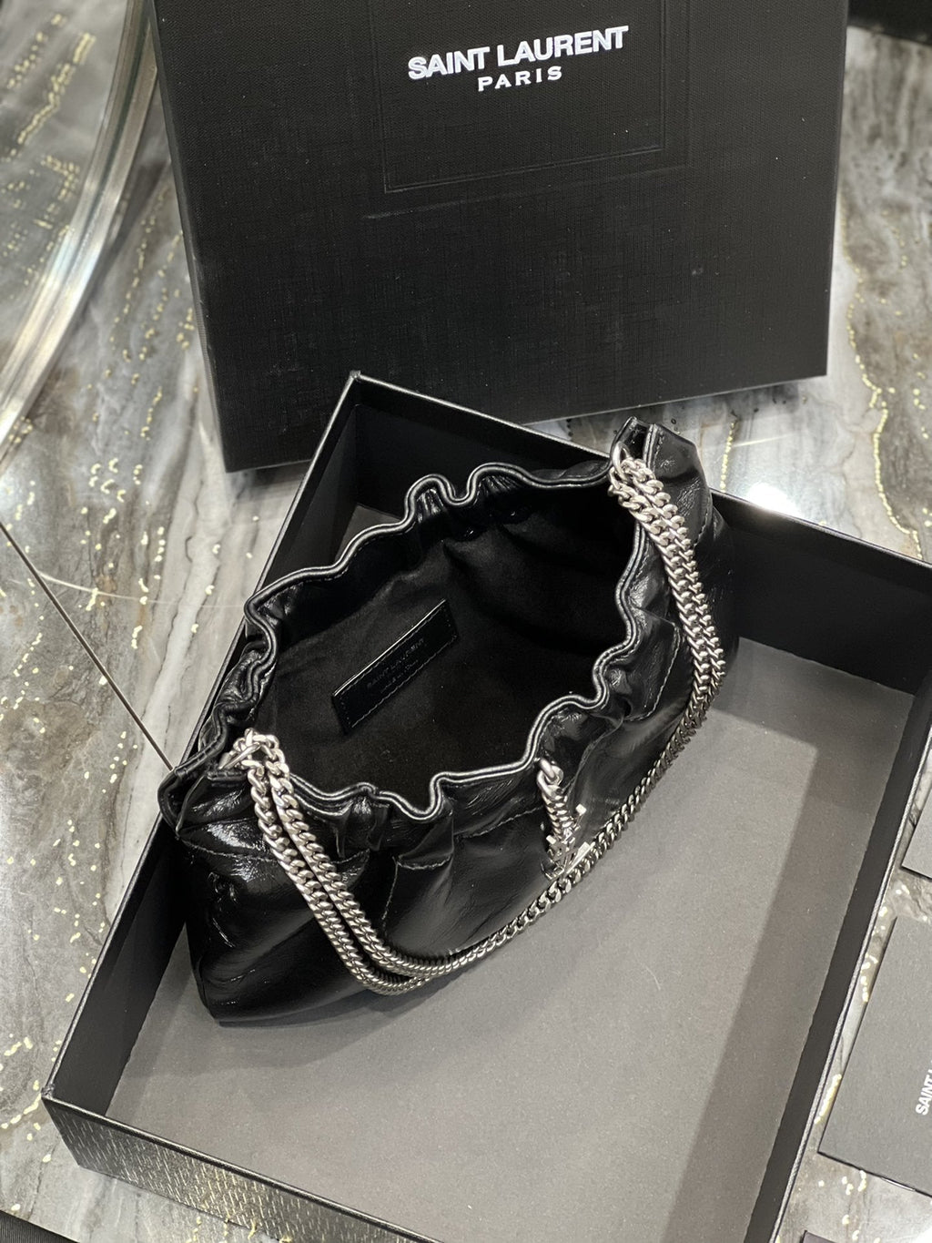 Top Quality Hobo Mini Bag Black With Silver Hardware For Women 9.4in/24cm YSl
