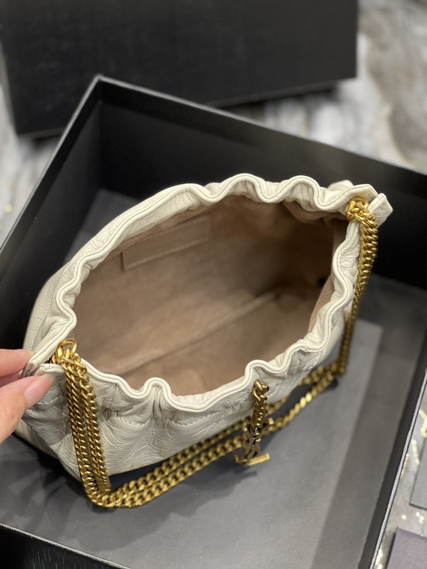 Top Quality Hobo Mini Bag White With Bronze Toned Hardware For Women 9.4in/24cm YSl