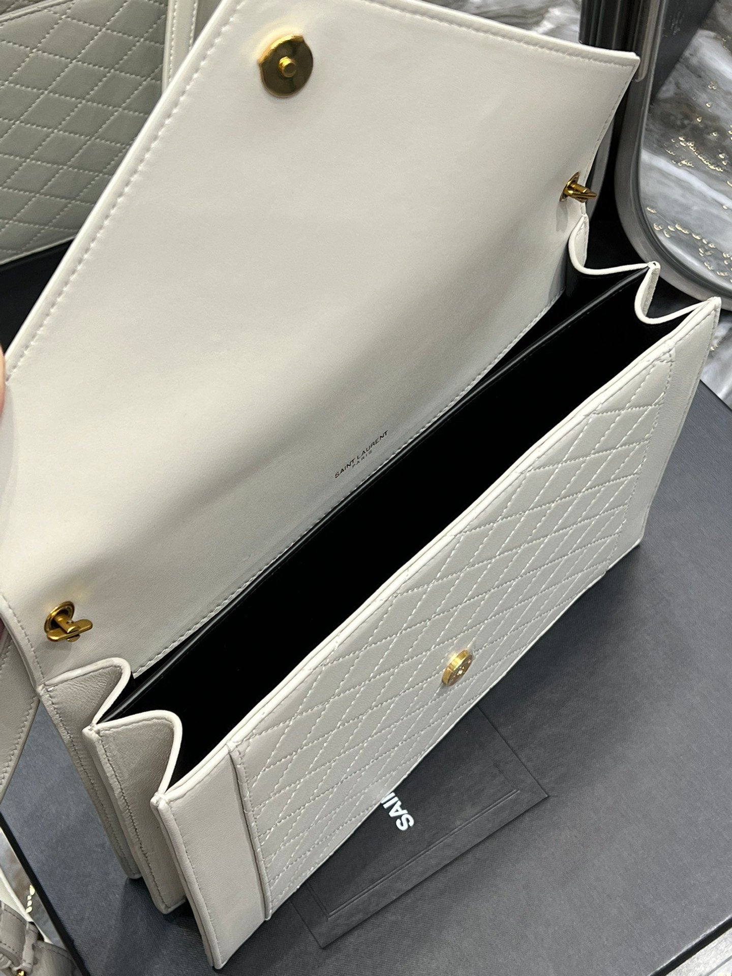 YSSL Gaby Satchel Bag In White With Gold Toned Hardware For Women 10in/26cm YSl 6688631EL079207