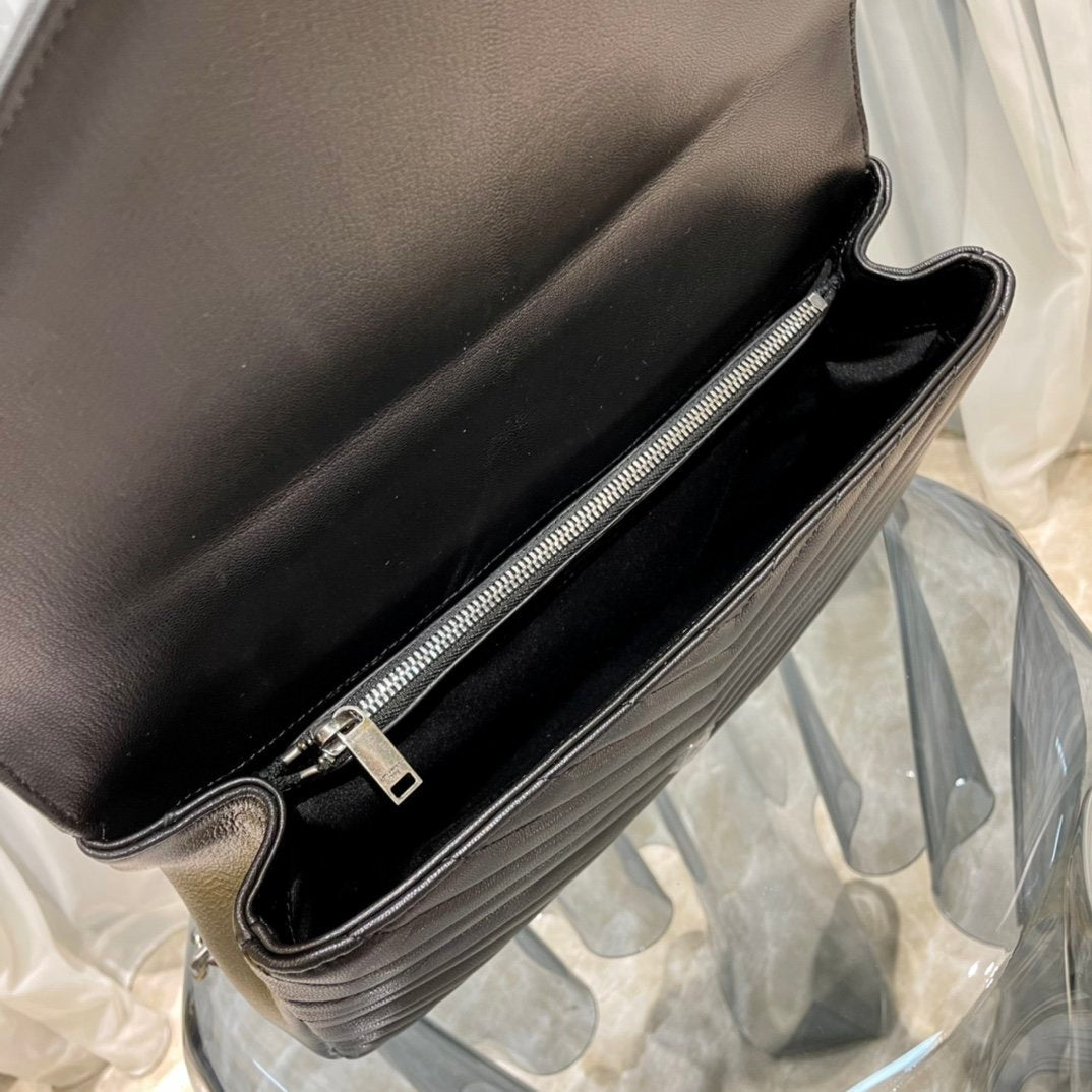 YSSL College Large Chain Bag Black With Silver TonedHardware For Women 12in/32cm YSL 600278BRM041000