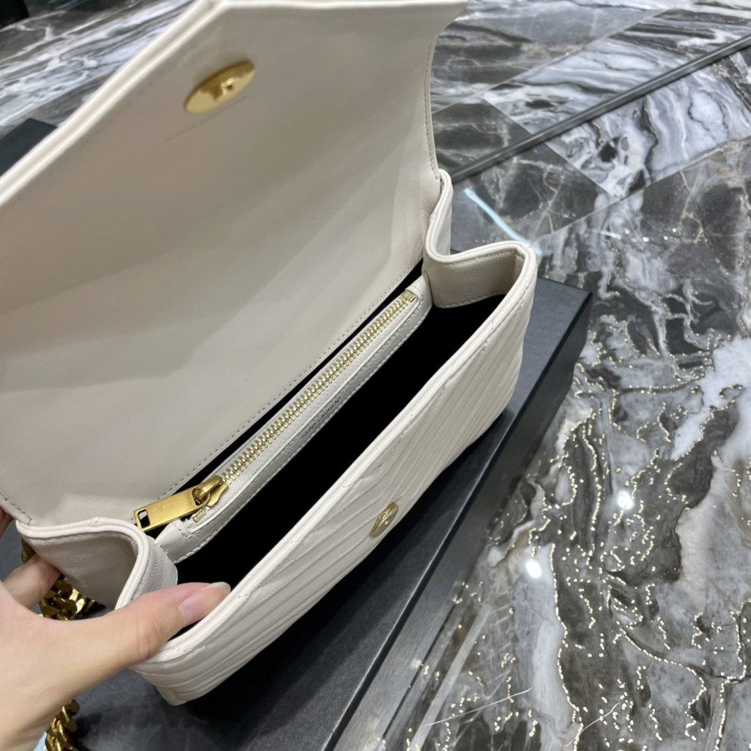 Top Quality College MeTop Qualityum Chain Bag White Gold Toned Hardware For Women 9.4in/24cm YSL 600279BRM079207