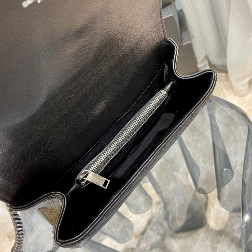 Top Quality College MeTop Qualityum Chain Bag Black Silver Toned Hardware For Women 9.4in/24cm YSL 600279BRM041000
