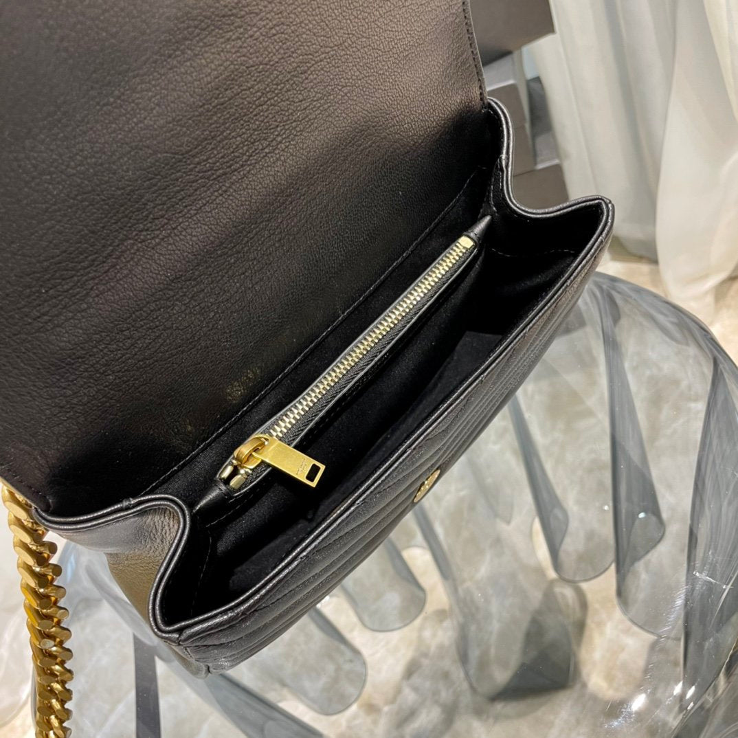 Top Quality College MeTop Qualityum Chain Bag Black Gold Toned Hardware For Women 9.4in/24cm YSL