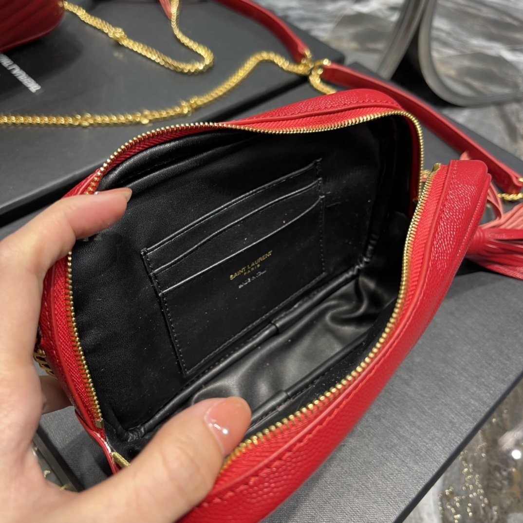 Top Quality Lou Mini Bag Red In Quilted Grain De Poudre With Gold Hardware For Women 7.4in/19cm YSl 6125791GF076008