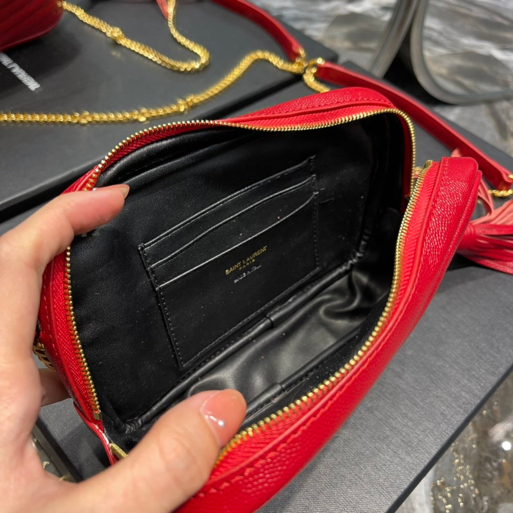 YSSL Lou Mini Bag Red In Quilted Grain De Poudre With Gold Hardware For Women 7in/19cm YSl 6125791GF076008