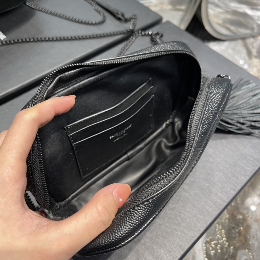 Top Quality Lou Mini Bag Black In Quilted Grain De Poudre With Metal Toned Hardware For Women 7.4in/19cm YSl 6125791GF081000