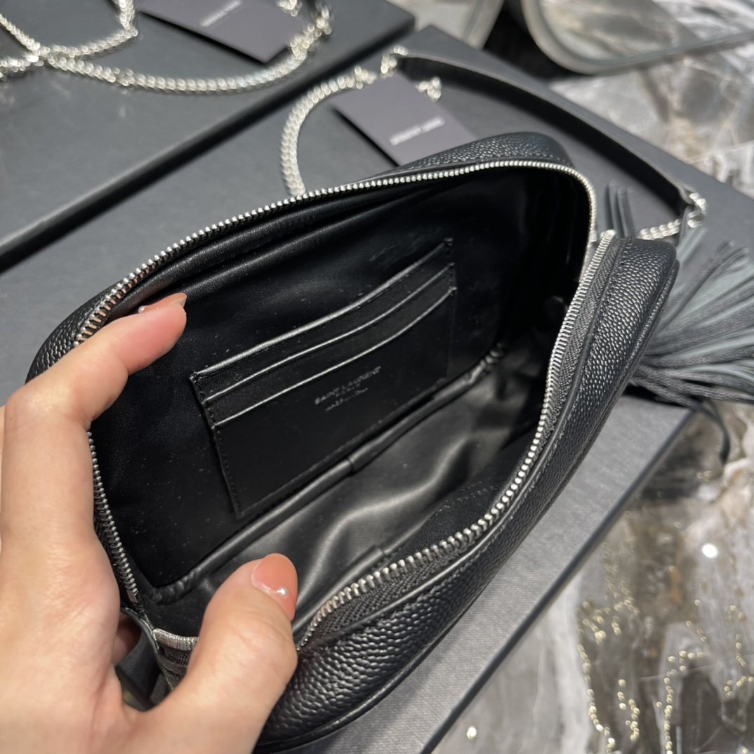 Top Quality Lou Mini Bag Black In Quilted Grain De Poudre With Silver Toned Hardware For Women 7.4in/19cm YSl 6125791GF021000