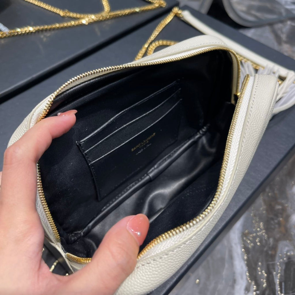 Top Quality Lou Mini Bag White In Quilted Grain De Poudre With Gold Hardware For Women 7.4in/19cm YSl 6125791GF019207
