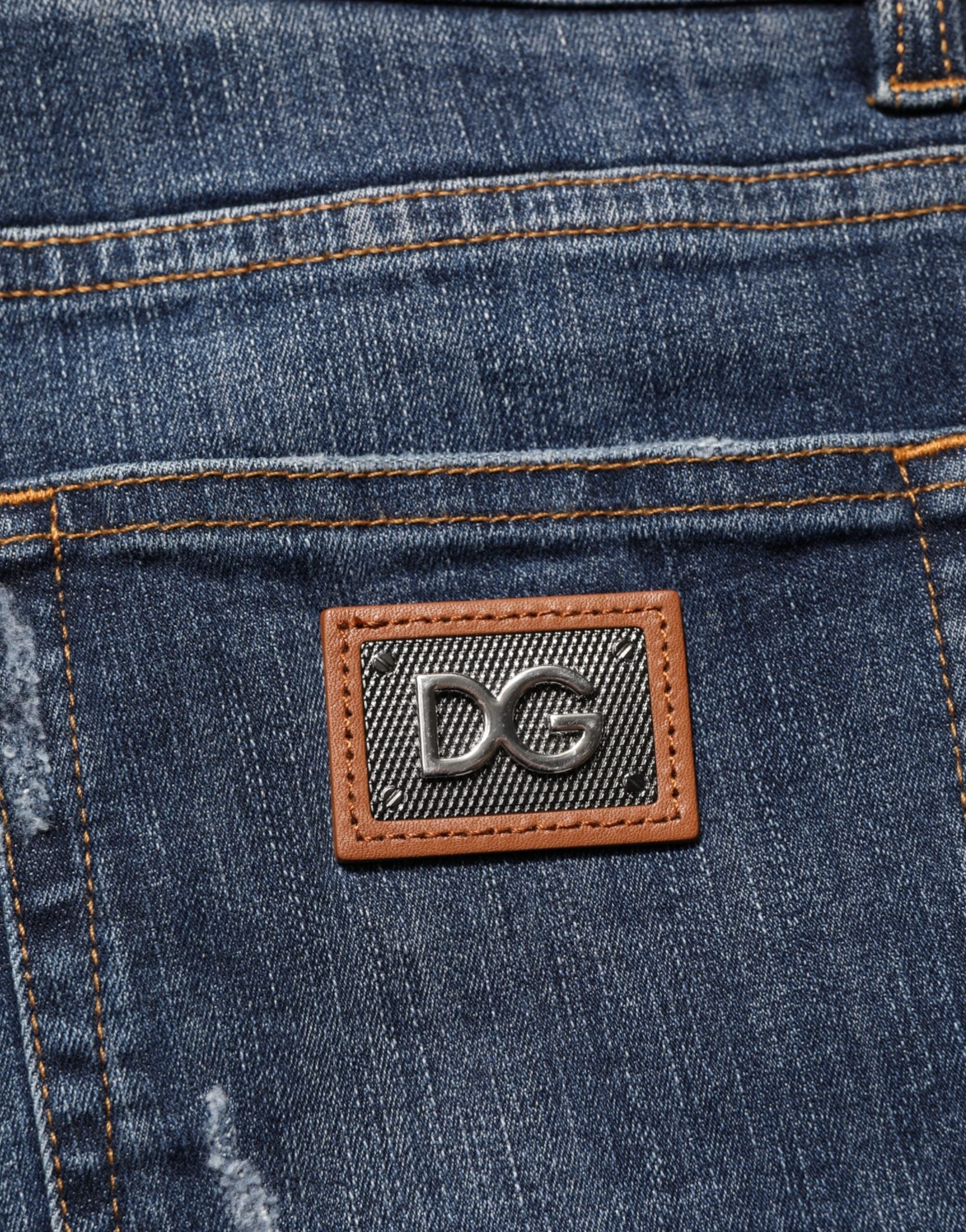Dolce & Gabbana Dark Blue Washed Running Ripped Denim Jeans