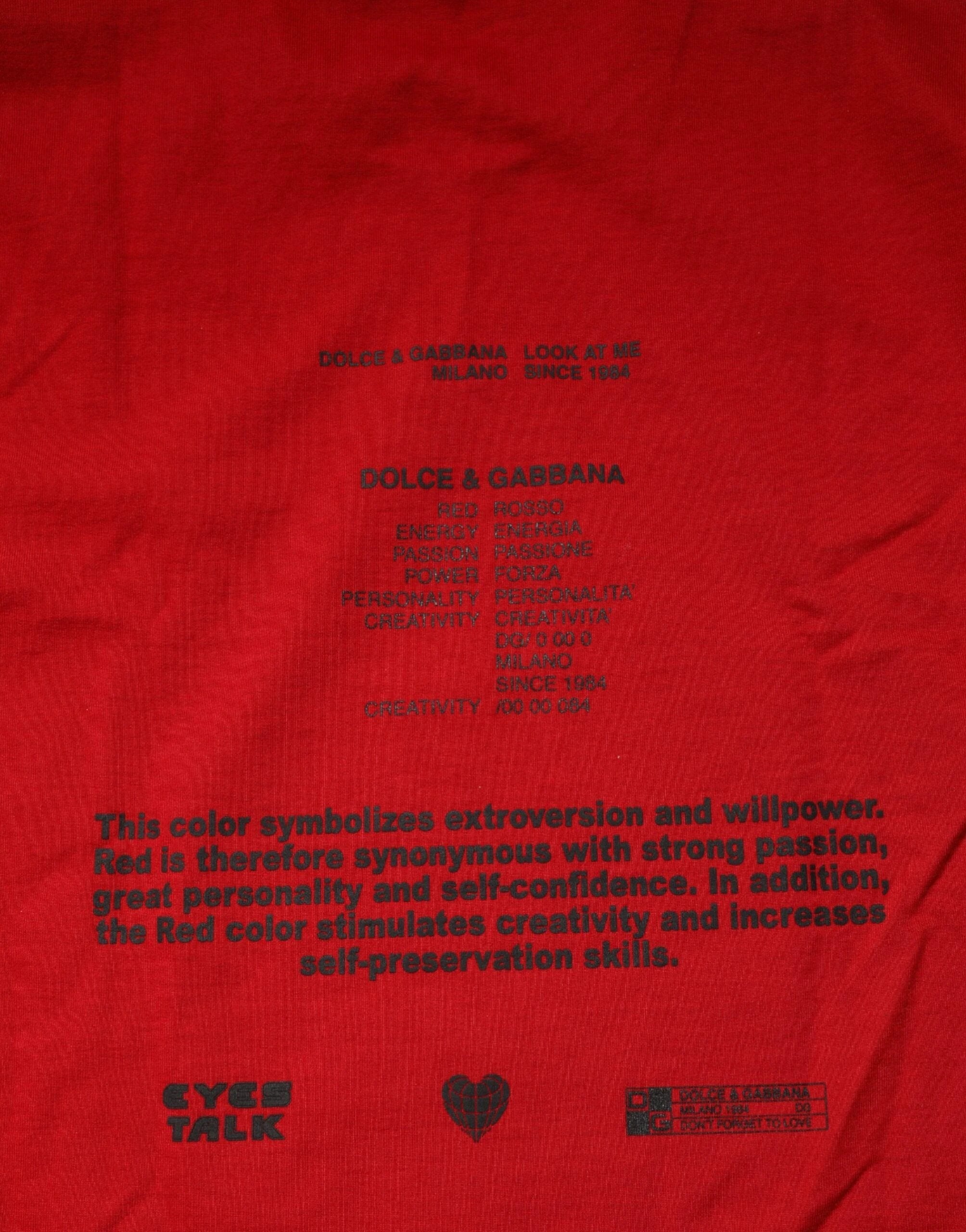 Dolce & Gabbana Red Logo Eye Print Cotton Short Sleeve T-shirt