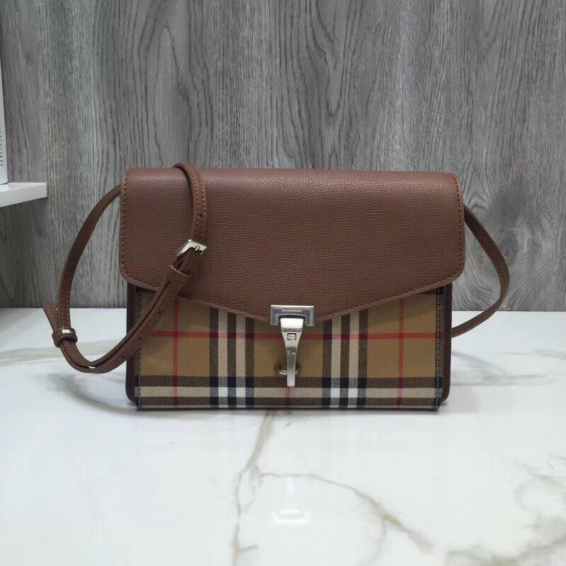 Small Vintage Check And Crossbody Bag Brown For Women, WomenÃ¢â‚¬â„¢s Bags 9in/24cm