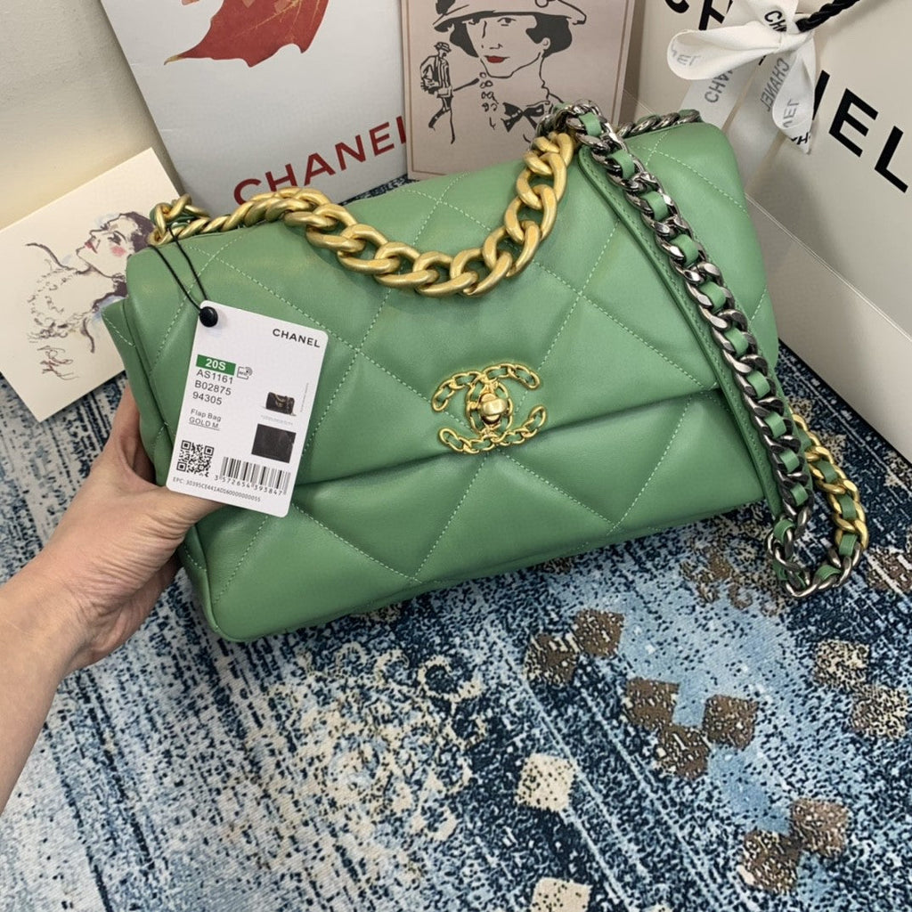 Chanel 19 GlamIap Bag Gold Hardware Green For Women Handbags, Shoulder Bags 10.2in/26cm AS1160