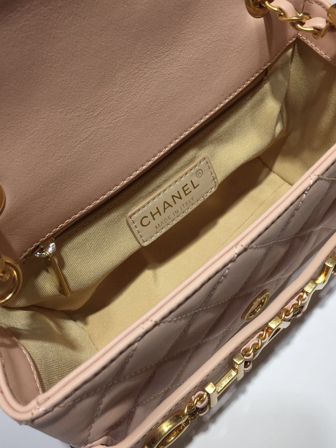 ChanelFront Logo Small GlamIap Bag Gold Hardware Creme For Women Handbags, Shoulder Bags 8.2in/21cm AS1490