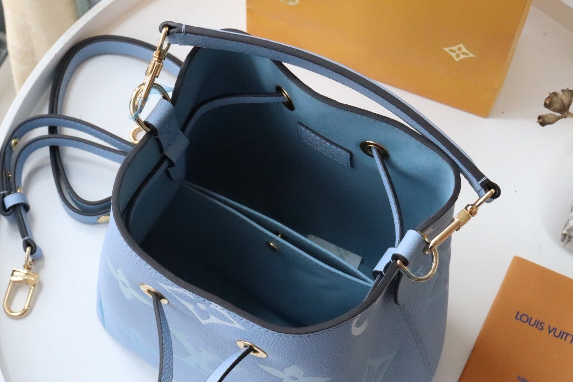 Louis Vuitton NeoNoe BB Bucket Bag Monogram Empreinte Blue For Women, Women’s Handbags, Shoulder Bags 7.9in/20cm Louis Vuitton M45709