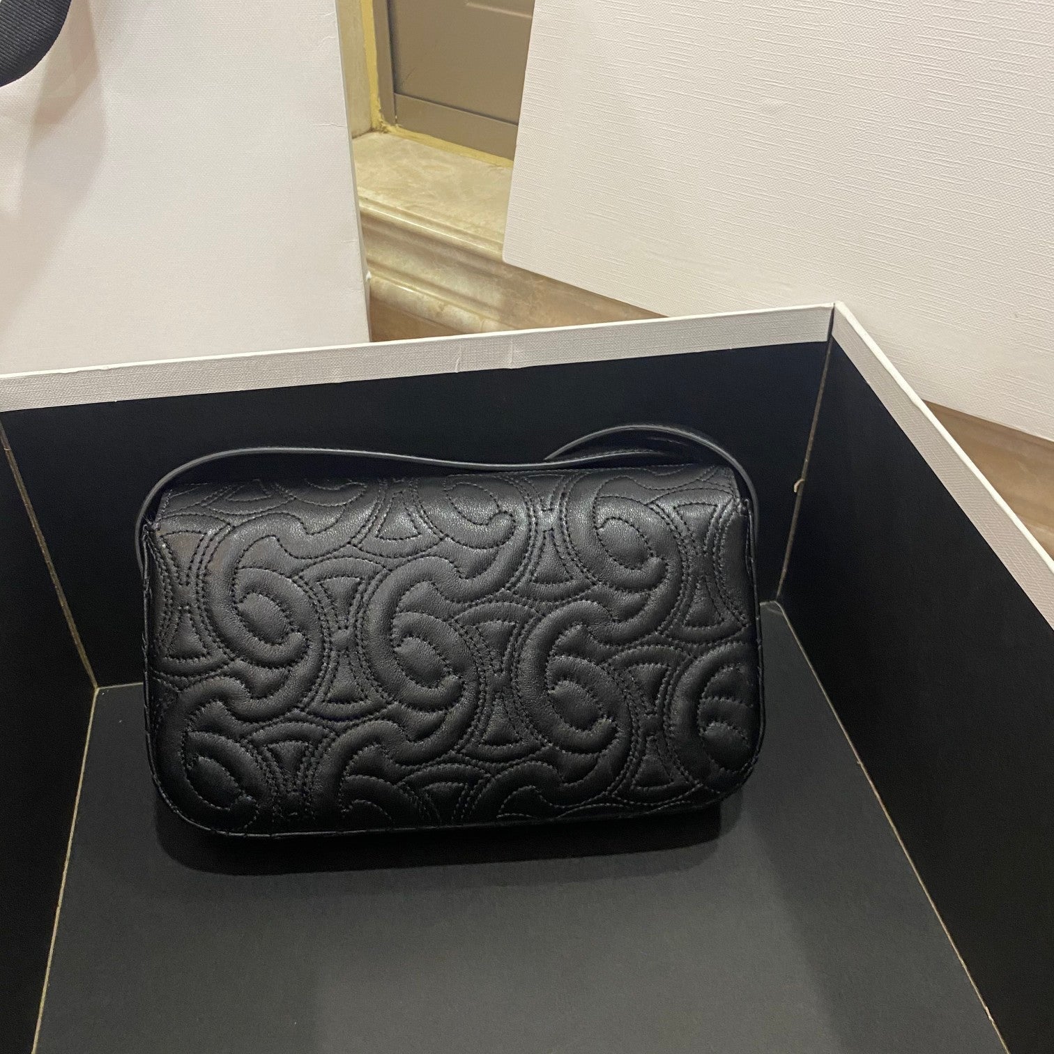 Celine Triomphe Shoulder Bag In Quilted Triomphe Lambskin Black For Women 8in/20cm 194143EF4.38NO