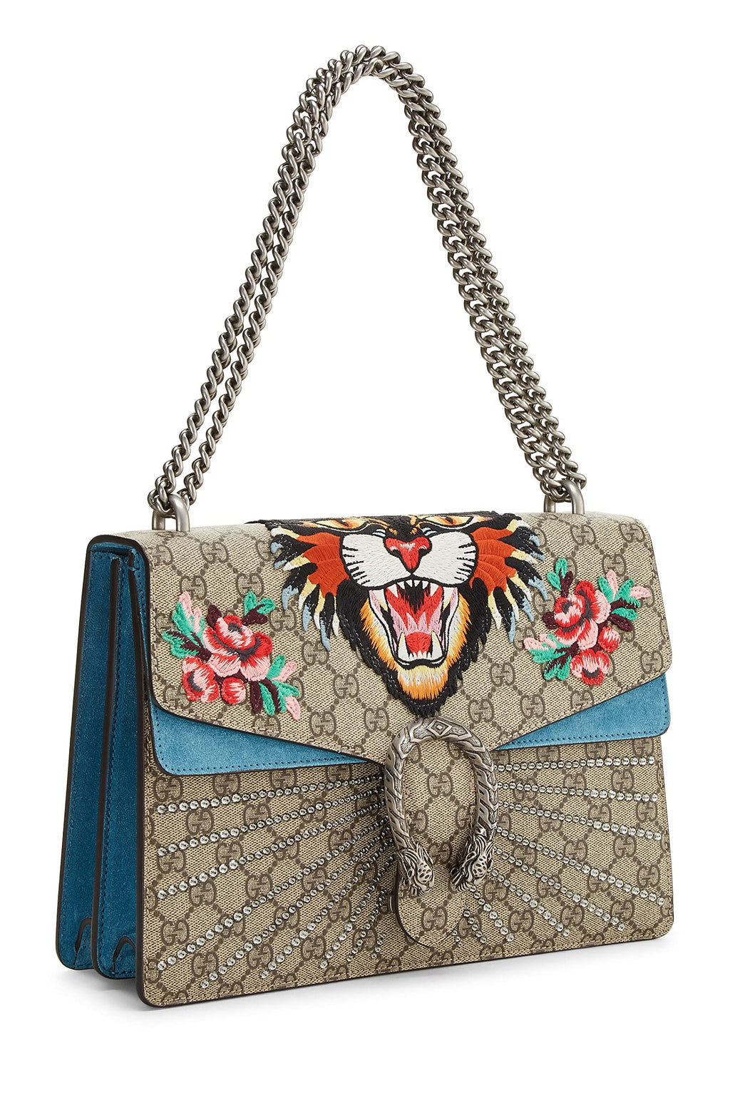 Gucci,  Blue GG Supreme Canvas Embellished Tiger Dionysus Shoulder Medium, Blue
