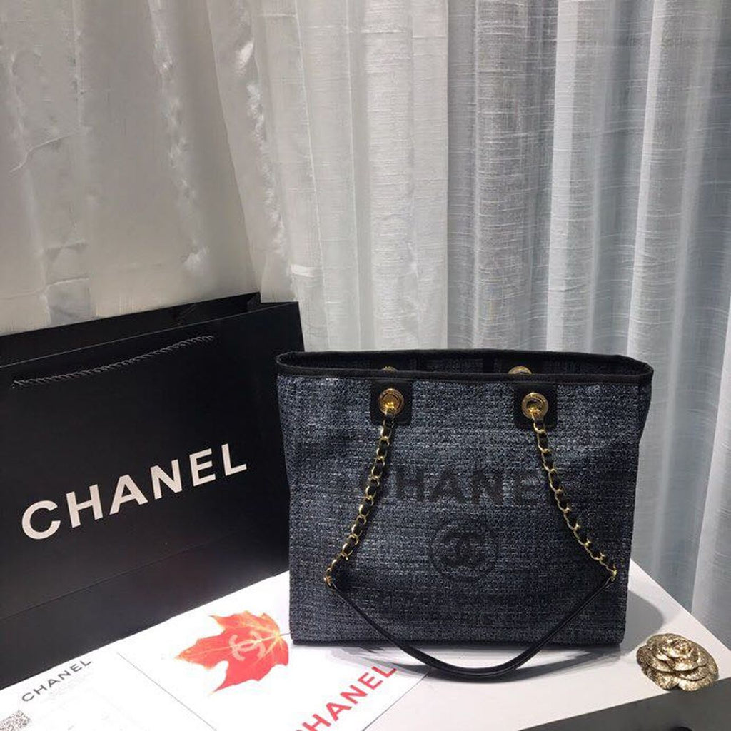 Chanel Deauville Chain Shoulder Tote Bag Dark Grey For Women Handbags, Shoulder Bags 13.3in/34cm A66939