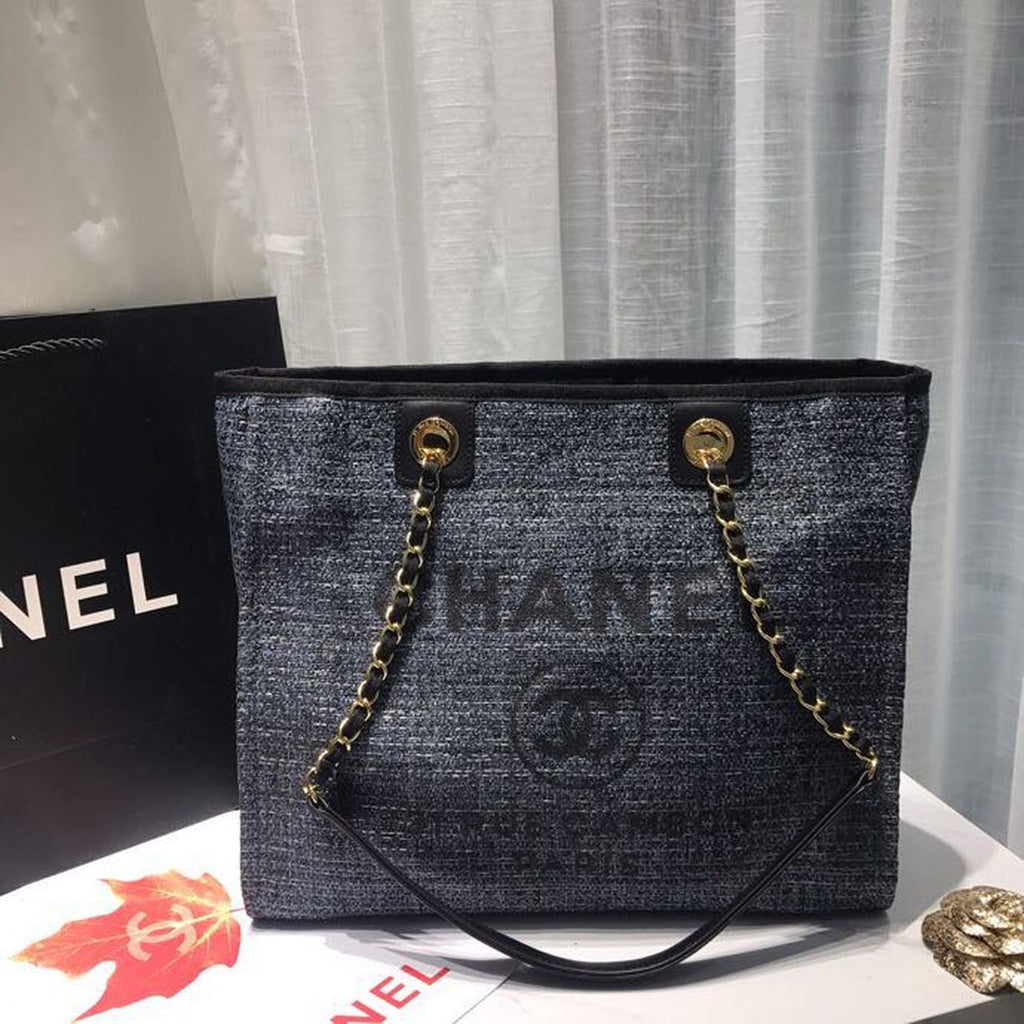 Chanel Deauville Chain Shoulder Tote Bag Dark Grey For Women Handbags, Shoulder Bags 13.3in/34cm A66939
