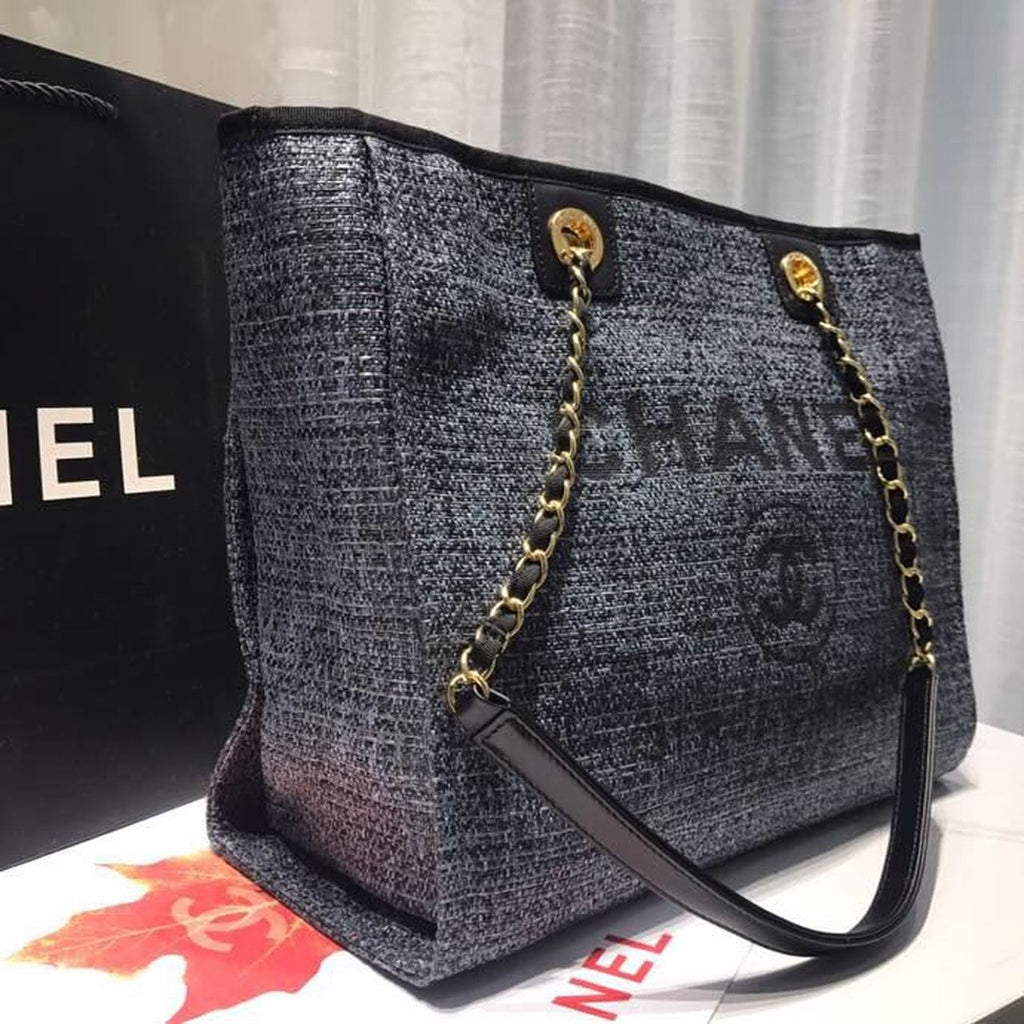 Chanel Deauville Chain Shoulder Tote Bag Dark Grey For Women Handbags, Shoulder Bags 13.3in/34cm A66939