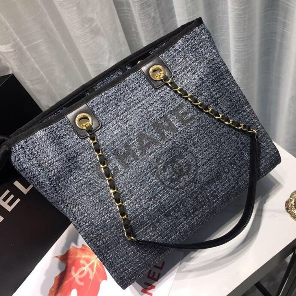 Chanel Deauville Chain Shoulder Tote Bag Dark Grey For Women Handbags, Shoulder Bags 13.3in/34cm A66939