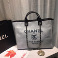 Chanel Deauville Tote Canvas Bag Light Grey For Women Handbags, Shoulder Bags 15in/38cm A66941