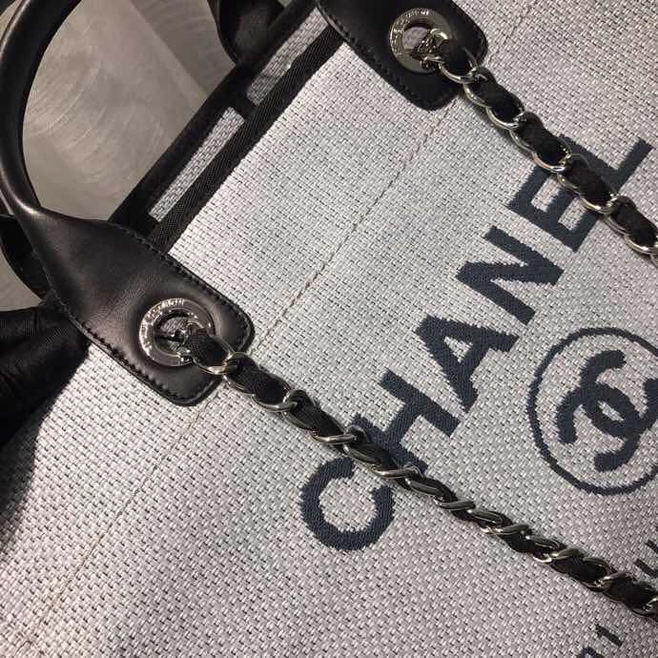 Chanel Deauville Tote Canvas Bag Light Grey For Women Handbags, Shoulder Bags 15in/38cm A66941