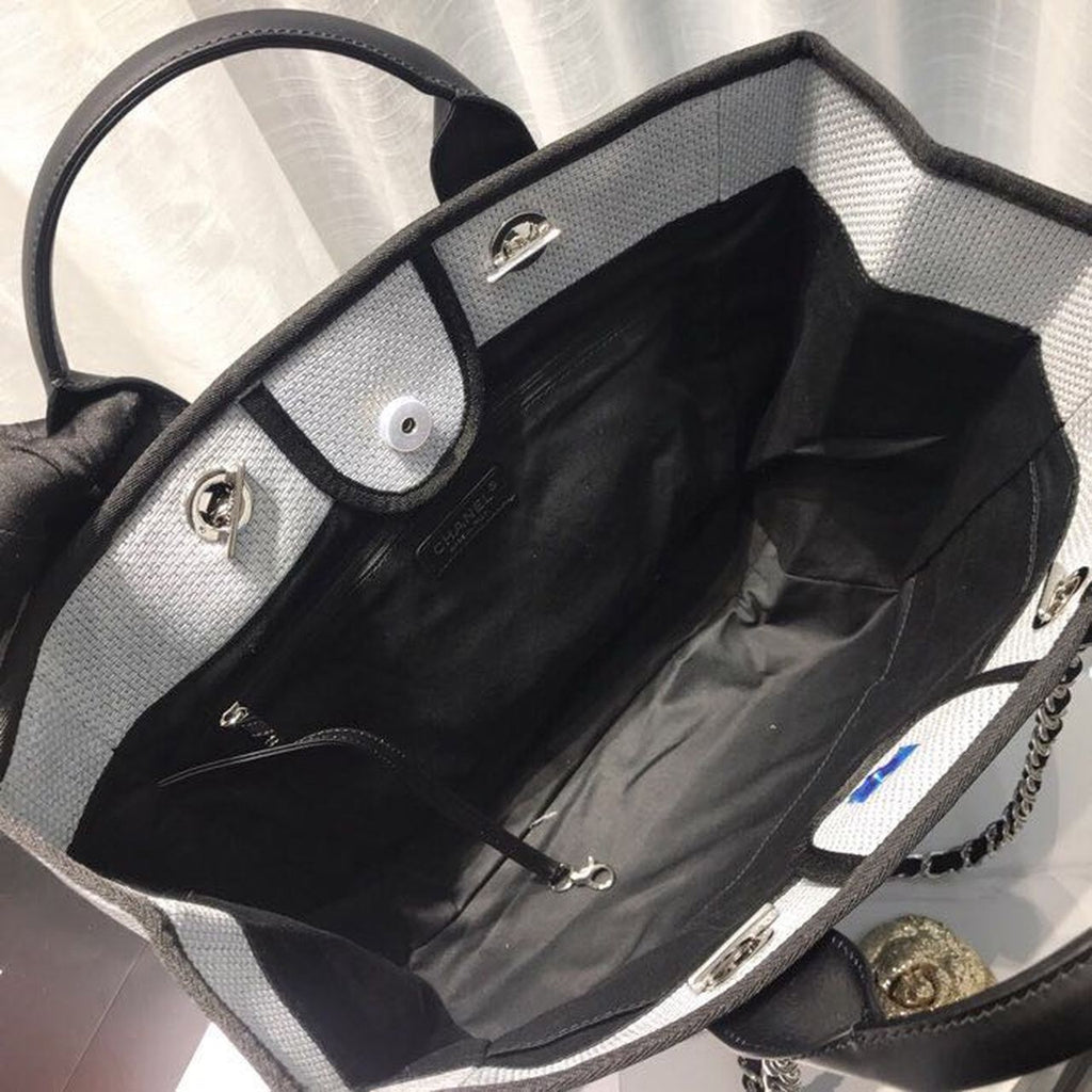 Chanel Deauville Tote Canvas Bag Light Grey For Women Handbags, Shoulder Bags 15in/38cm A66941
