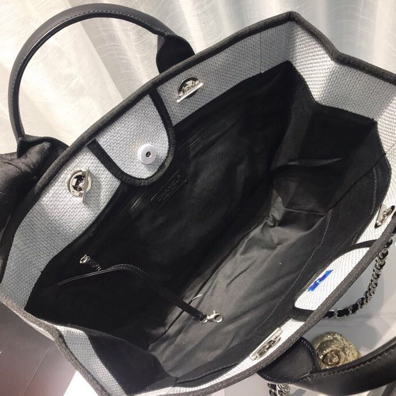 Chanel Deauville Tote Canvas Bag Light Grey For Women Handbags, Shoulder Bags 15in/38cm A66941