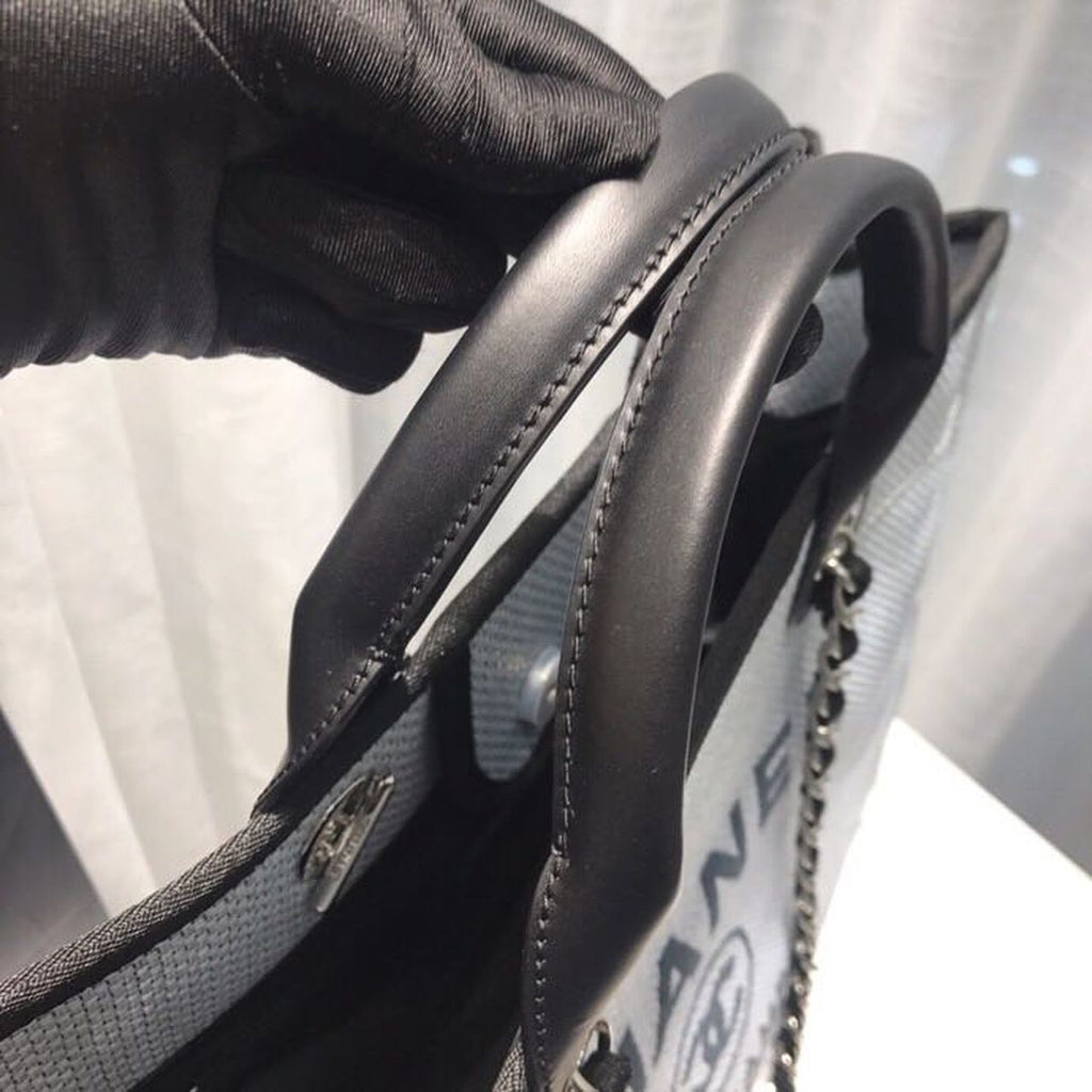 Chanel Deauville Tote Canvas Bag Light Grey For Women Handbags, Shoulder Bags 15in/38cm A66941