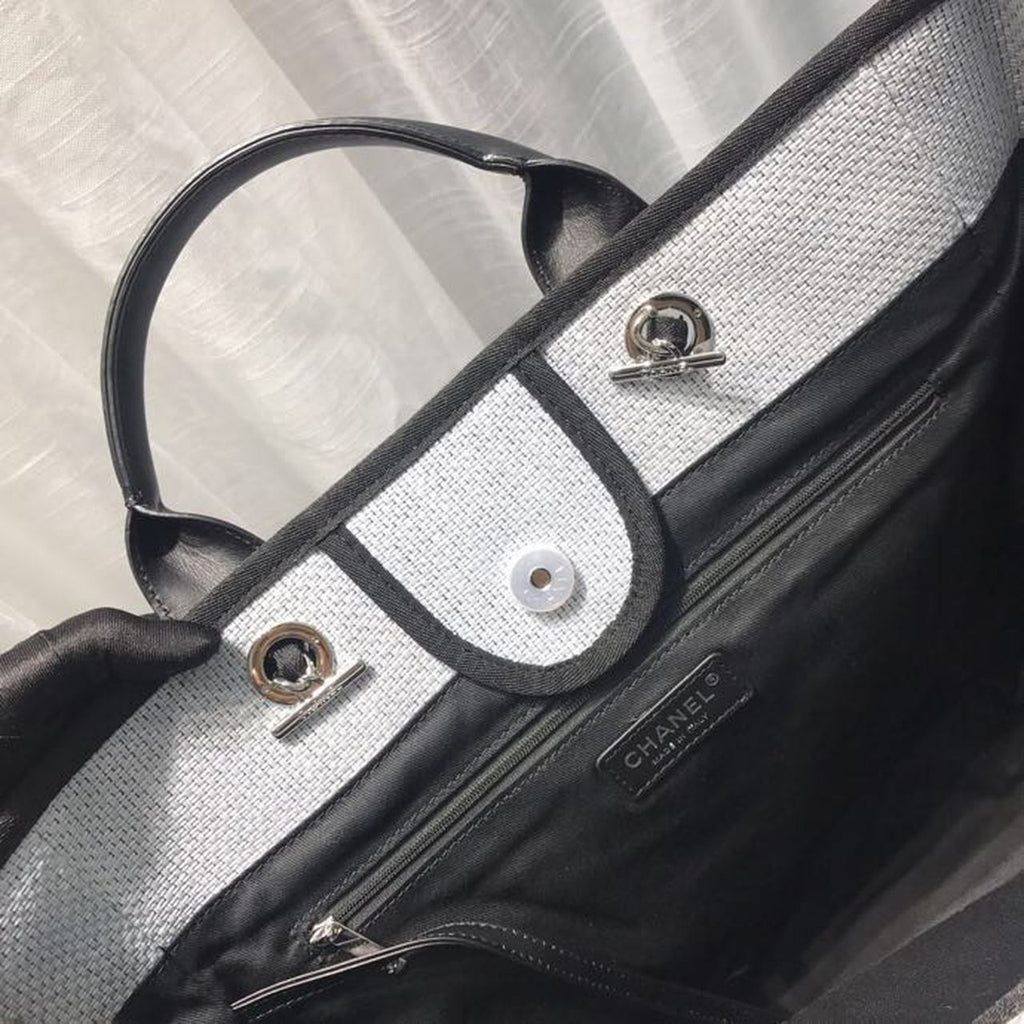 Chanel Deauville Tote Canvas Bag Light Grey For Women Handbags, Shoulder Bags 15in/38cm A66941