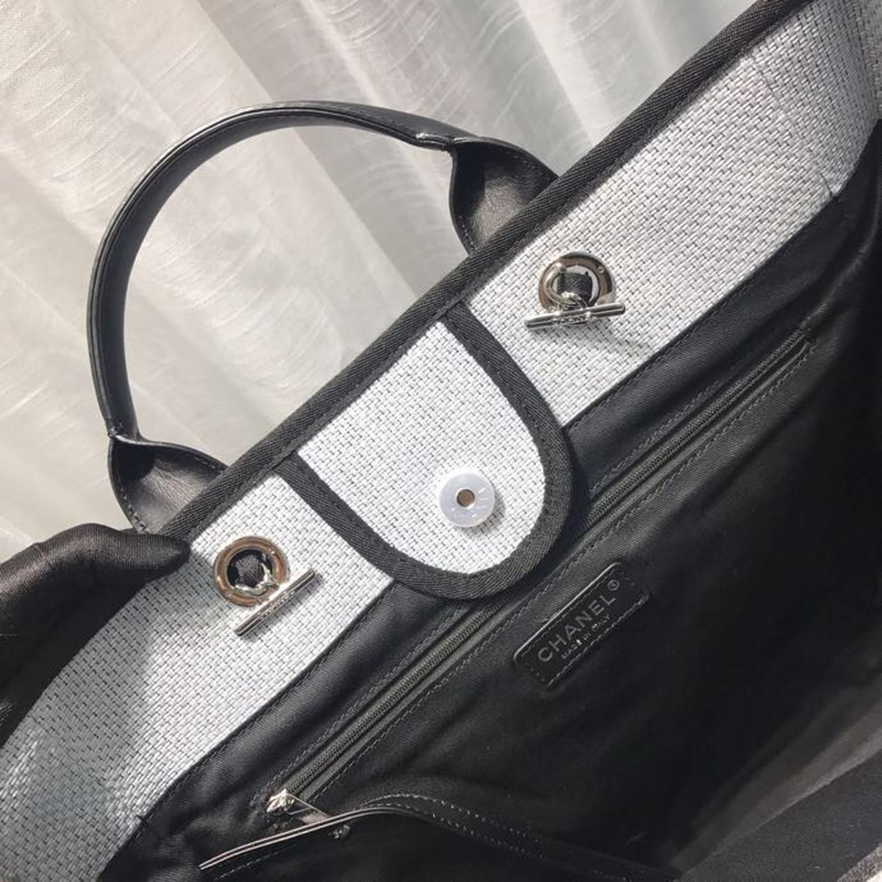 Chanel Deauville Tote Canvas Bag Light Grey For Women Handbags, Shoulder Bags 15in/38cm A66941