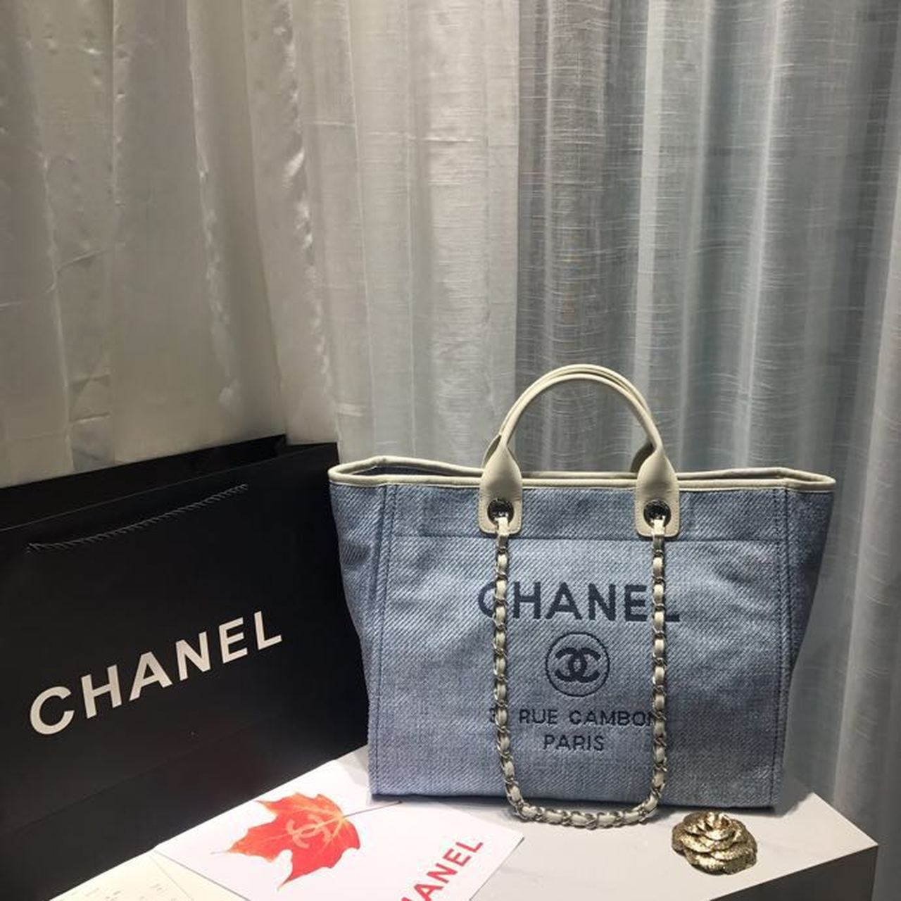 Chanel Deauville Tote Canvas Bag Light Grey For Women Handbags, Shoulder Bags 15in/38cm A66941