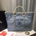 Chanel Deauville Tote Canvas Bag Light Grey For Women Handbags, Shoulder Bags 15in/38cm A66941