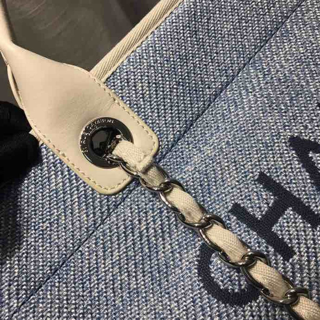 Chanel Deauville Tote Canvas Bag Light Grey For Women Handbags, Shoulder Bags 15in/38cm A66941