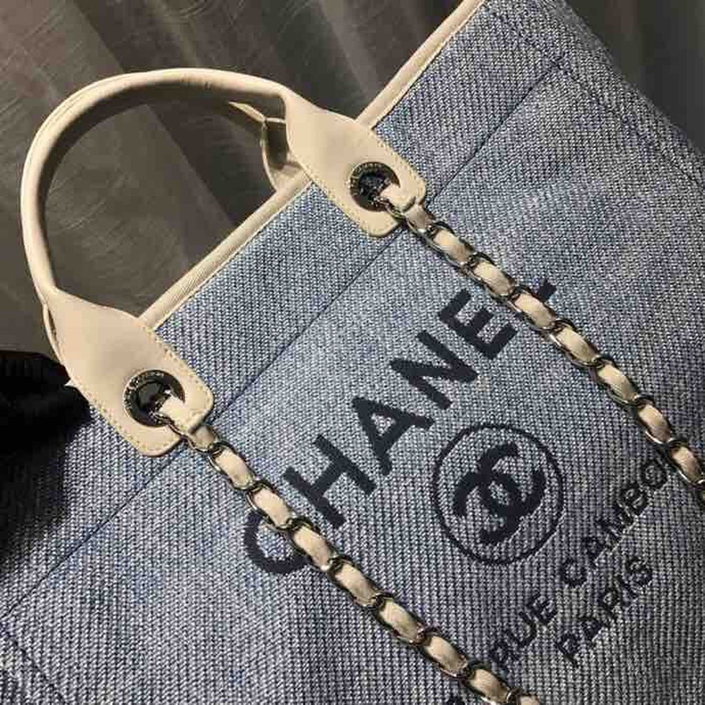 Chanel Deauville Tote Canvas Bag Light Grey For Women Handbags, Shoulder Bags 15in/38cm A66941