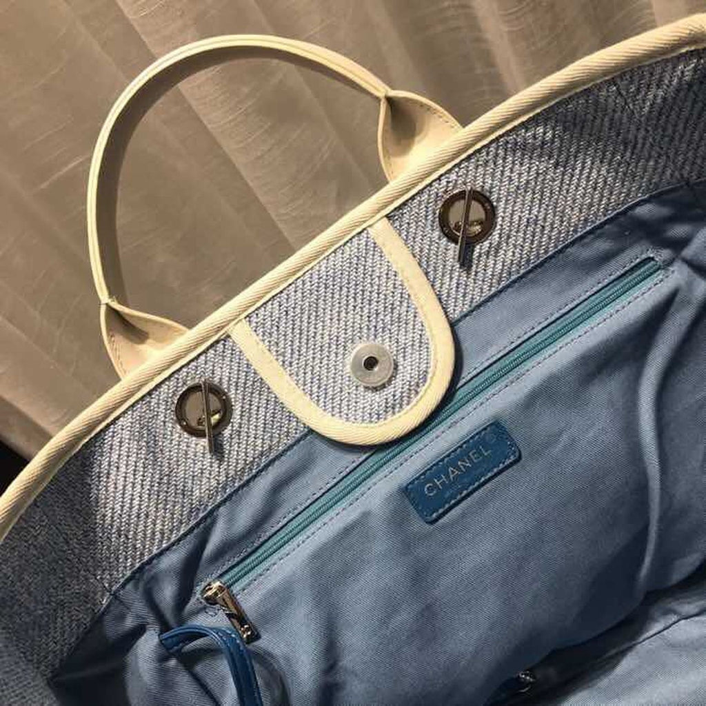 Chanel Deauville Tote Canvas Bag Light Grey For Women Handbags, Shoulder Bags 15in/38cm A66941