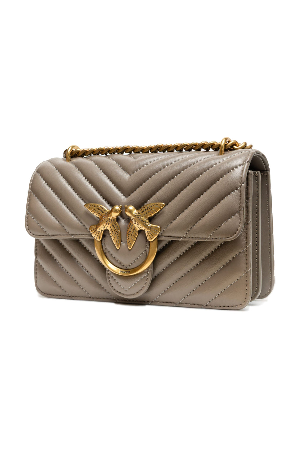PINKO Grey Leather Love One Mini Shoulder Bag
