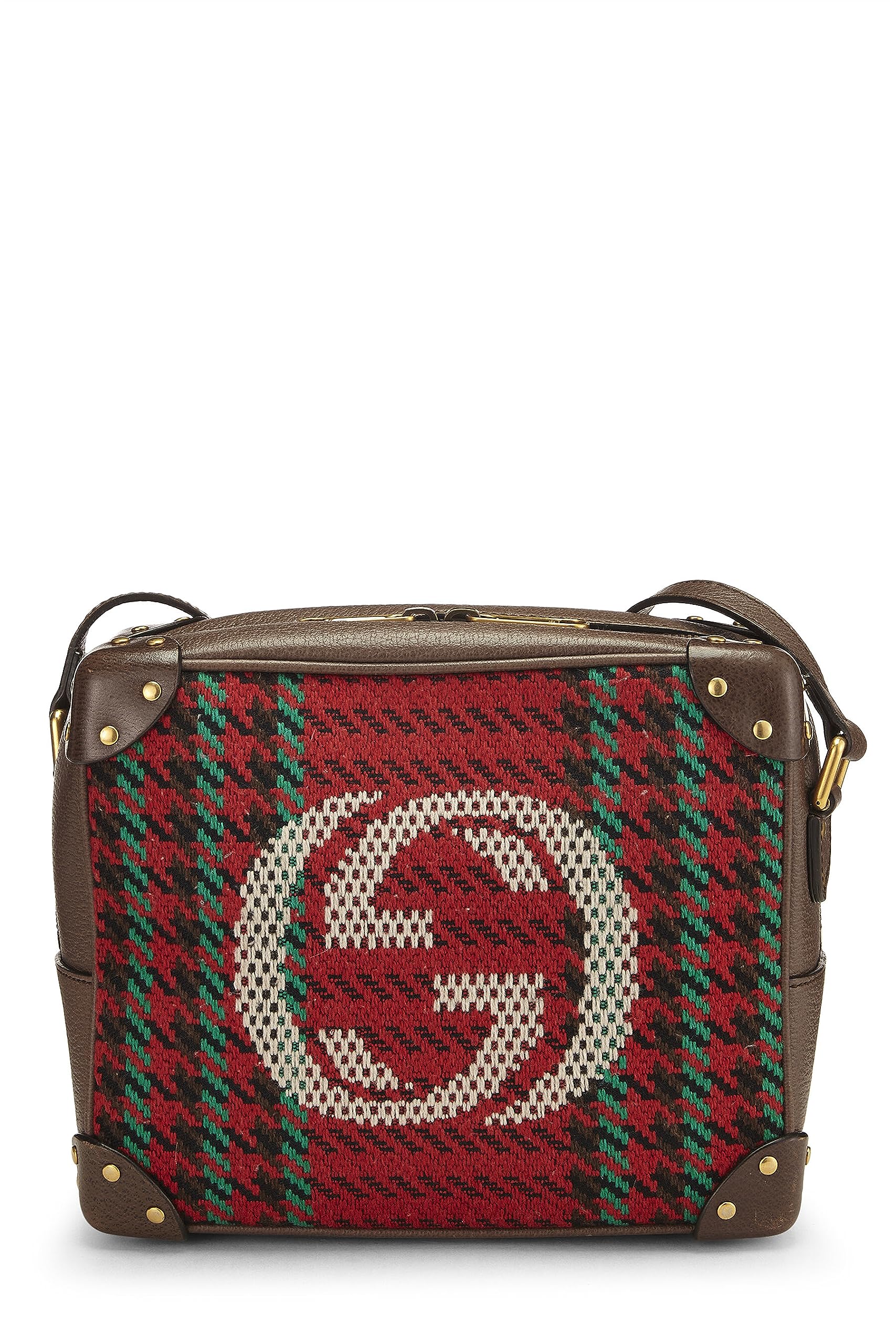 Gucci,  Multicolor Wool & Leather Houndstooth 'Gucci' Crossbody, Brown