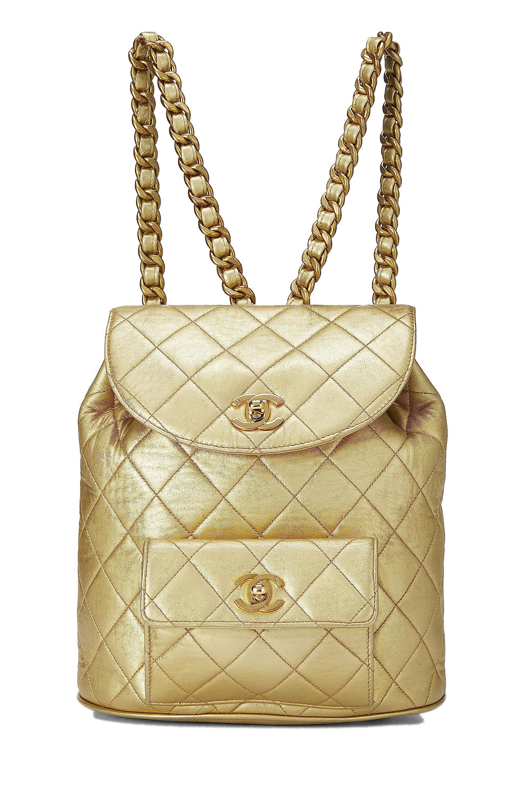 Chanel,  Metallic Gold Quilted Leather Classic Backpack Mini, Gold